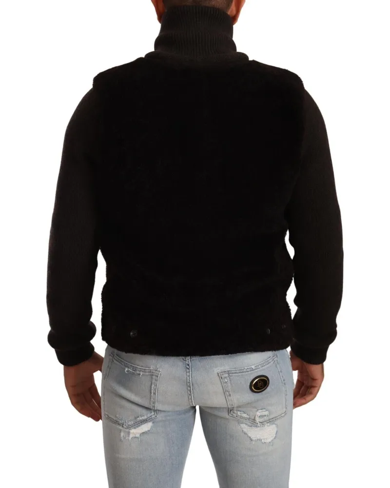 Dolce & Gabbana Black Leather Mens Turtle Neck Coat Jacket Clothing Black