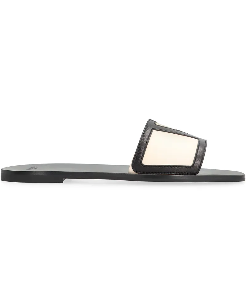 Valentino Garavani Women's Square-Toe Lambskin Slides Black Sandal Black