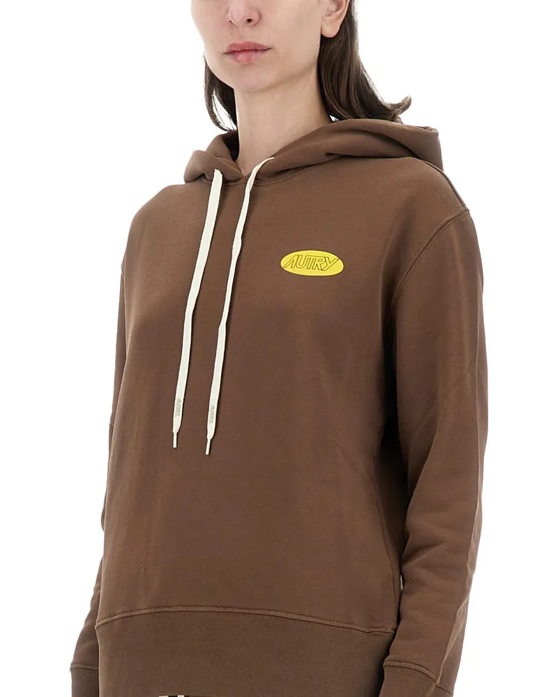 AUTRY Logo-Embroidered Cotton Sweatshirt — Brown Brown
