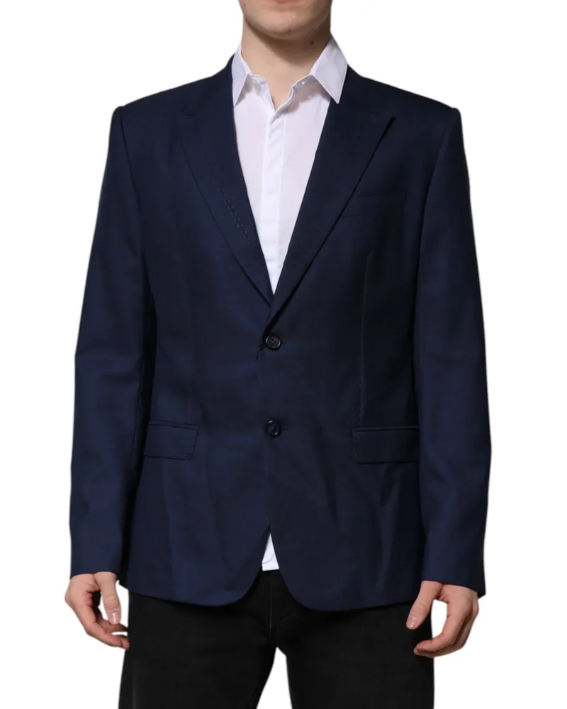 Dolce & Gabbana Men's Blue Wool Single Breasted Suit Coat Blazer Virgin Polyester Silk Navy