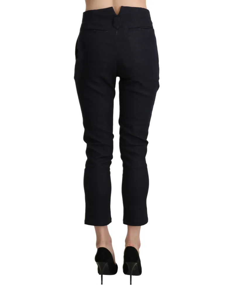 Ermanno Scervino Women Black High Waist Capri Cropped Cotton Pants Black