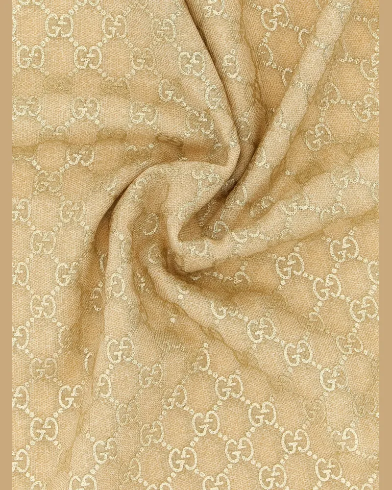 Gucci GG Lamé Jacquard Wool Shawl — Cream Cream