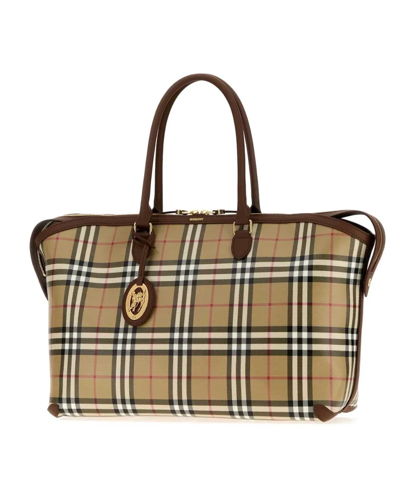 Burberry Checked Canvas Tote Bag Archivebeige