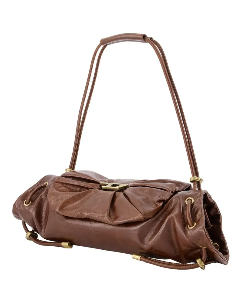 Diesel Women's Scrunch-D Small Shoulder Bag -  Leather Brown Cowhide Shoulder-Hobo-Bags Brown