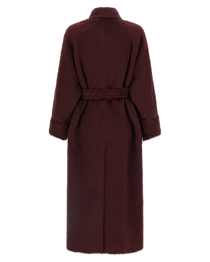 Max Mara Long-Haired Alpaca and Wool Coat — Burgundy Burgundy