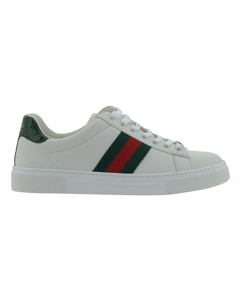 Gucci Women's Sneakers Calf Leather Grey-White-Vrv-Green Ace Trainers Grey/white/vrv/green White