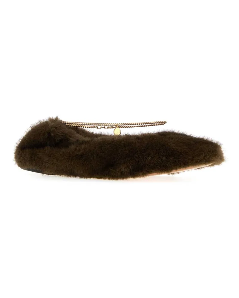 Stella McCartney Women's Ballerina Fff Mink Plush Fabric W- Chain Detail Coffee Lin: Polyurethane Ballerine Flat Shoes Brown