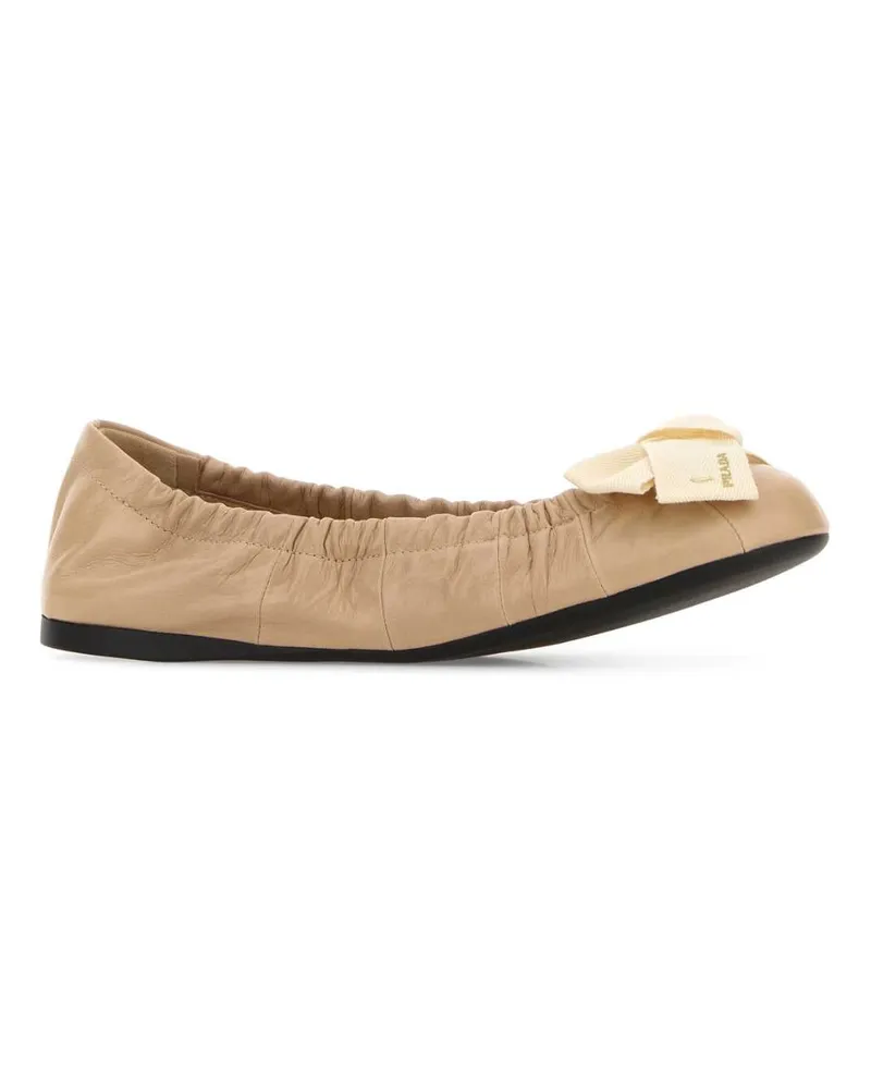 Prada Women's Beige Leather Ballerinas Sabbia Ballerine Flat Shoes Beige