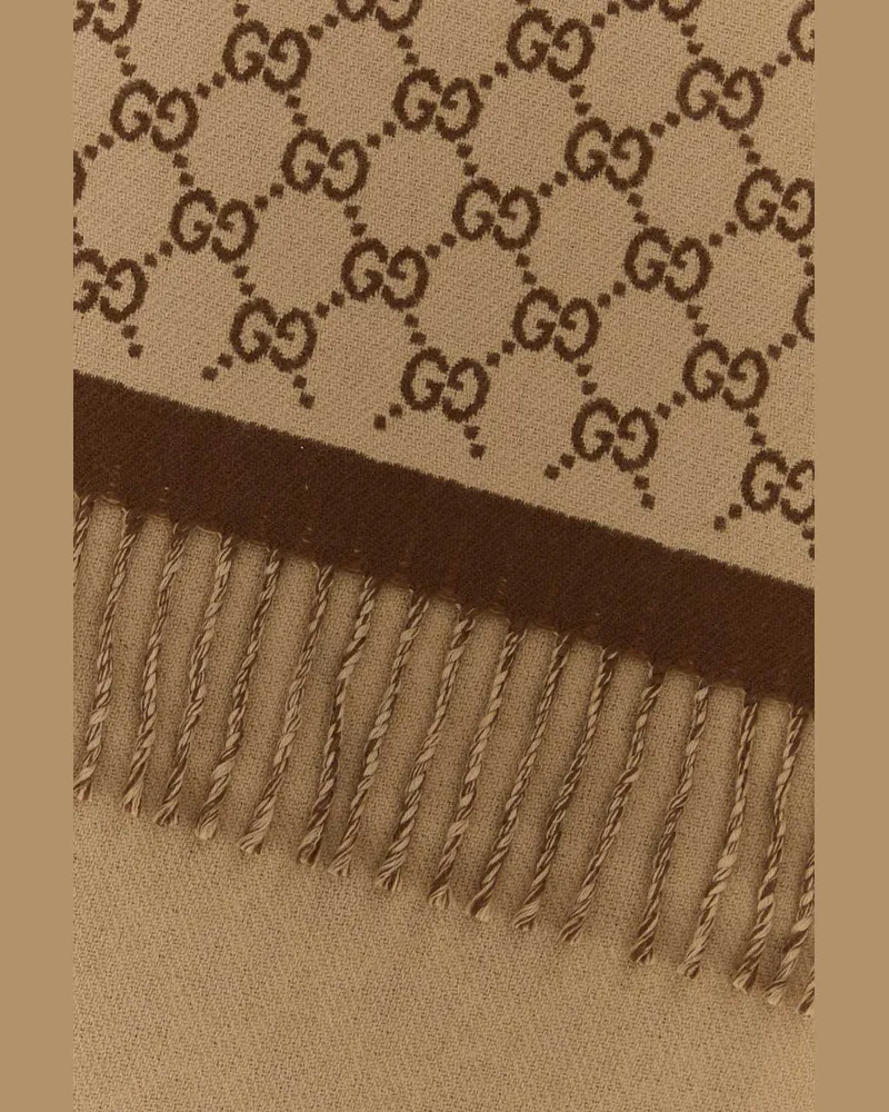 Gucci Women's Embroidered Wool Scarf 9865 Fabric Sciarpe E Foulard Scarfs Beige