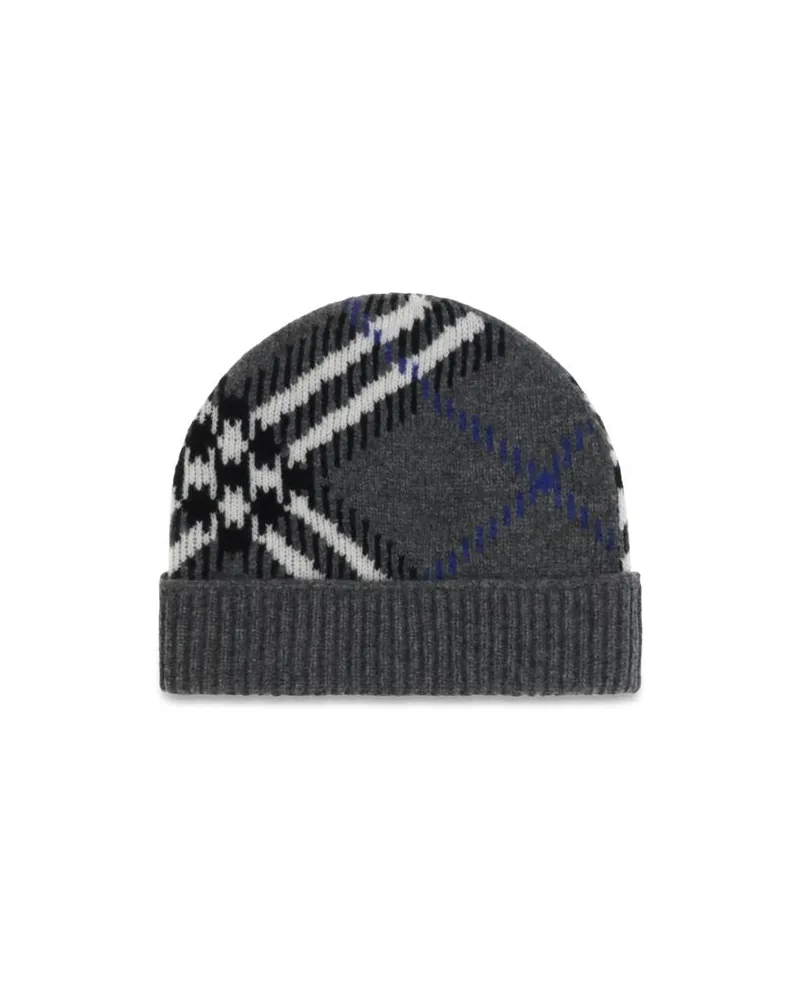 Burberry BU8132893C3384BB Cashmere-Blend Jacquard Check Beanie — Gray Gray