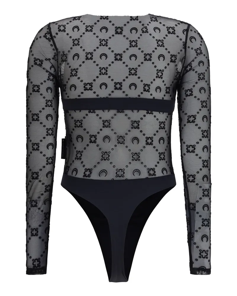 Marine Serre Women Mesh Body With Moon Motif Black Polyamide; Elastane Top Black