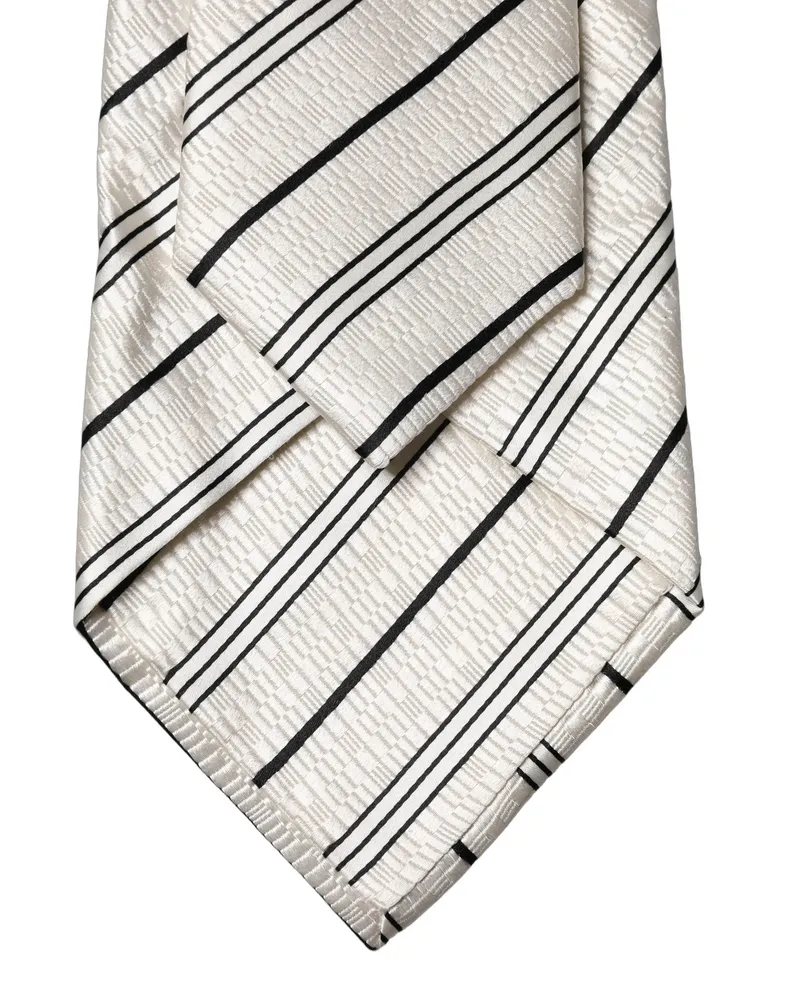 Dolce & Gabbana White Black Stripes Silk Adjustable Women Necktie Tie And White