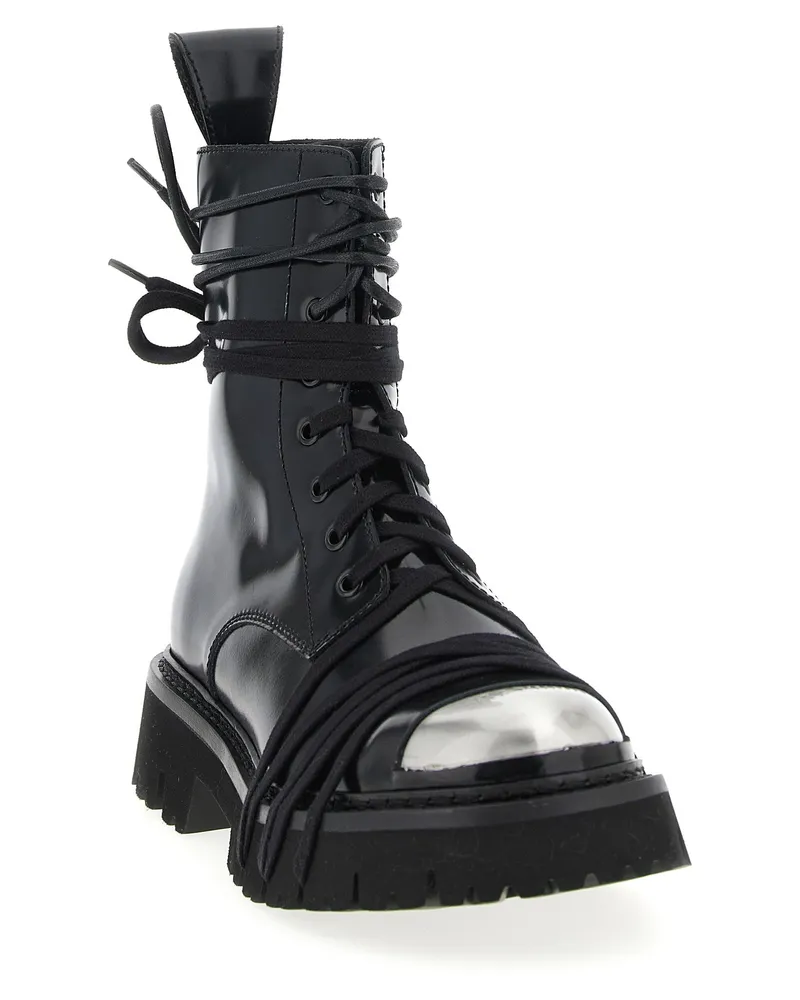 Moschino Metal-Toe Lace-Up Combat Boot — Black Black