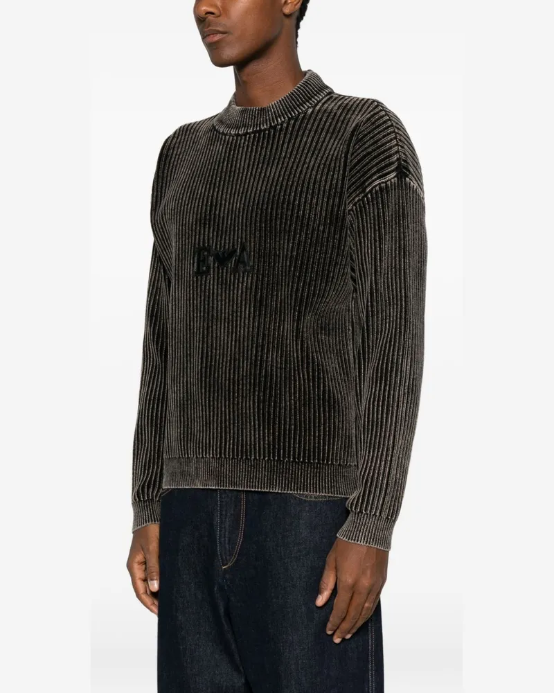 Emporio Armani Logo-Embroidered Ribbed Knit Sweater — Brown Brown