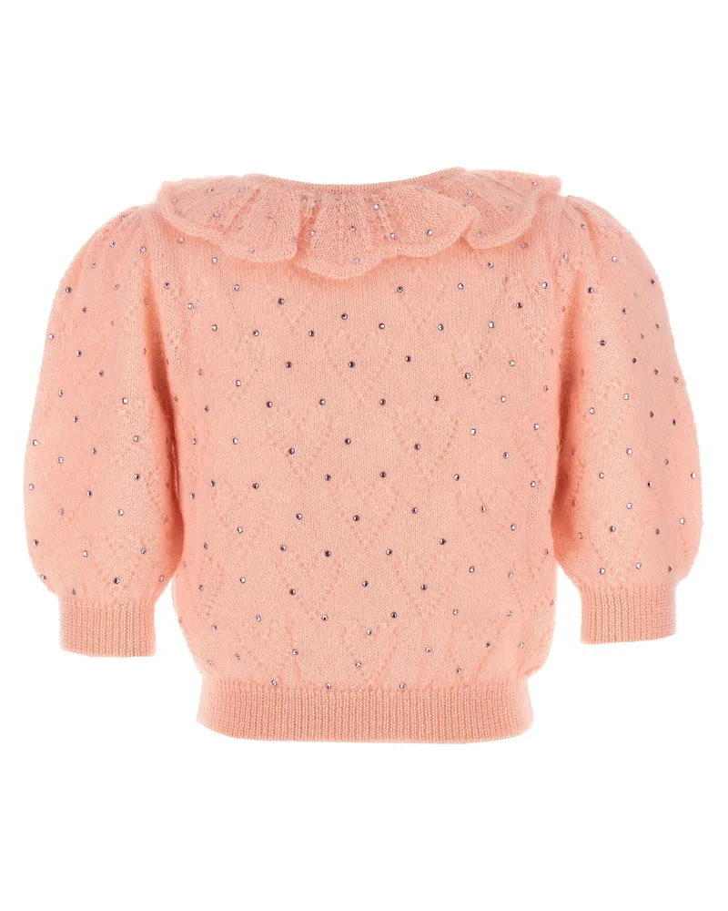 Alessandra Rich Rhinestone-Embellished Mohair Blend Sweater — Pink Pink