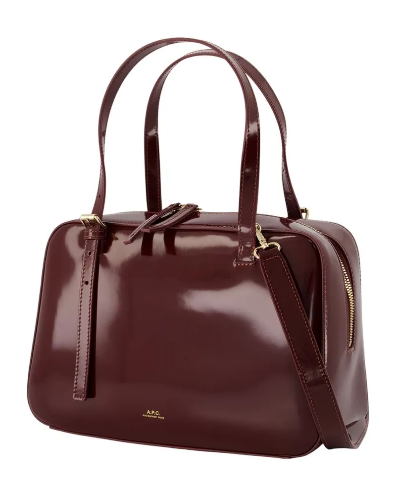 A.P.C. Virginie Box Leather Shoulder Bag — Burgundy Burgundy