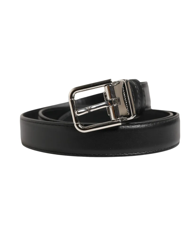Dolce & Gabbana Men Black Classic Leather Metal Buckle Belt Calf Black