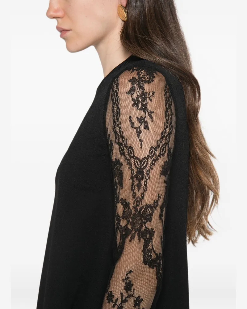 Valentino Garavani Lace-Embroidered Long-Sleeve Dress — Black Black