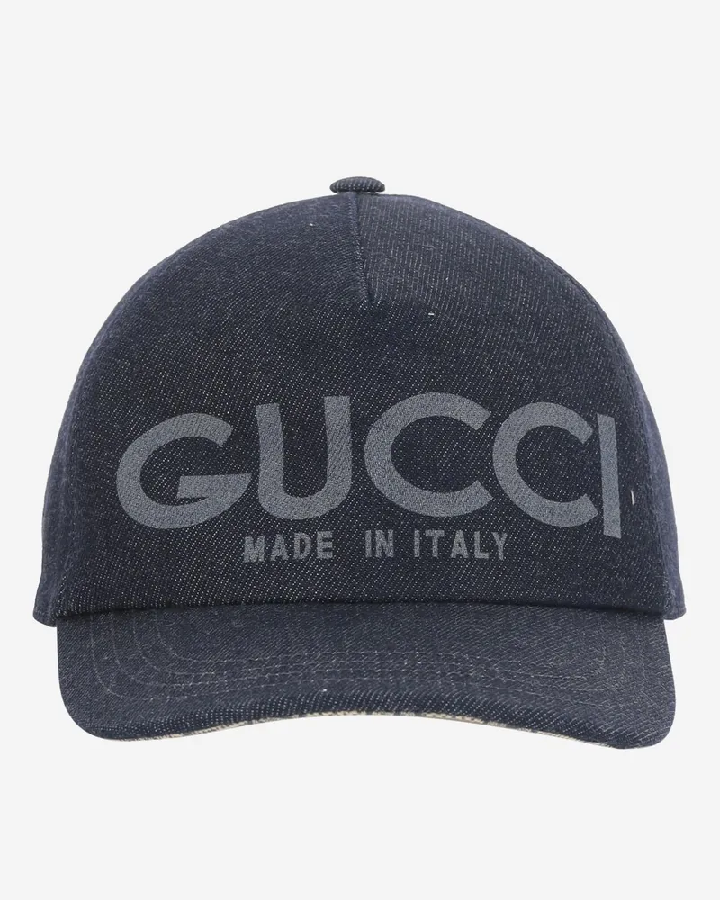 Gucci Men's Lasered Denim Baseball Hat Dark Cotton Navy