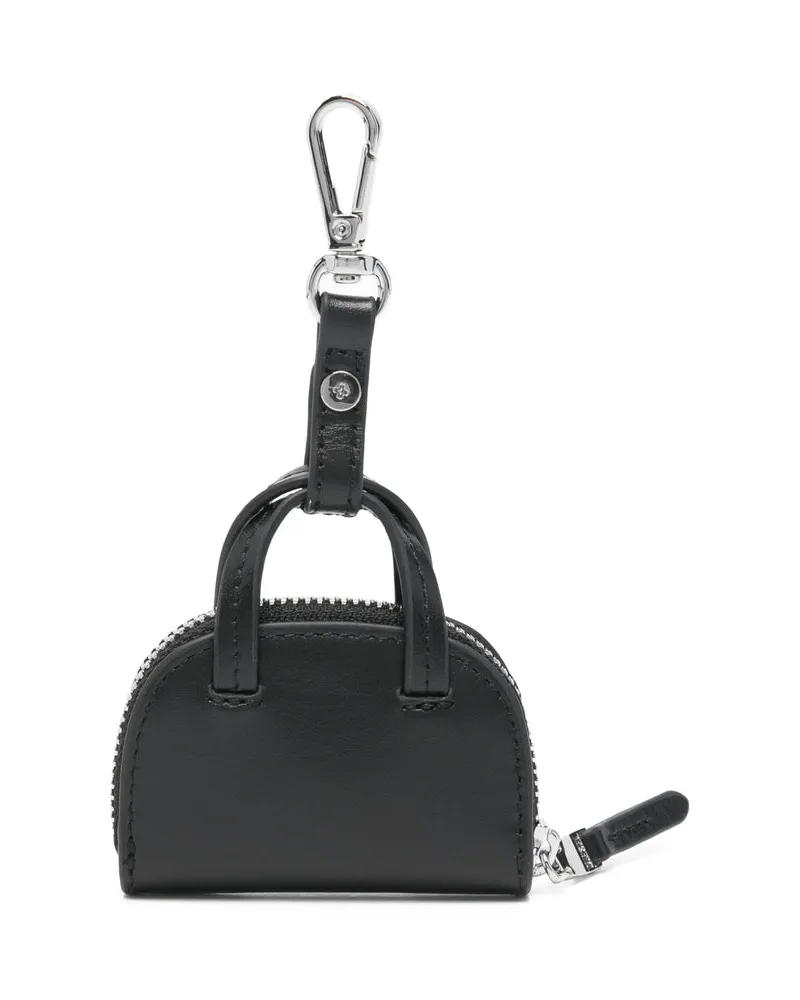 Diesel Calf Leather with Logo Detail Key Case — Black Black