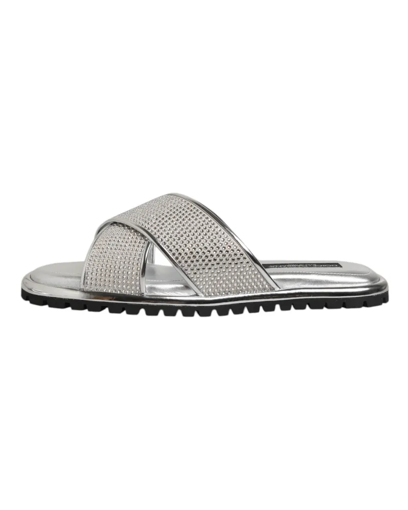 Dolce & Gabbana Men's Strass-Embellished Slipper Silver Goat Silver