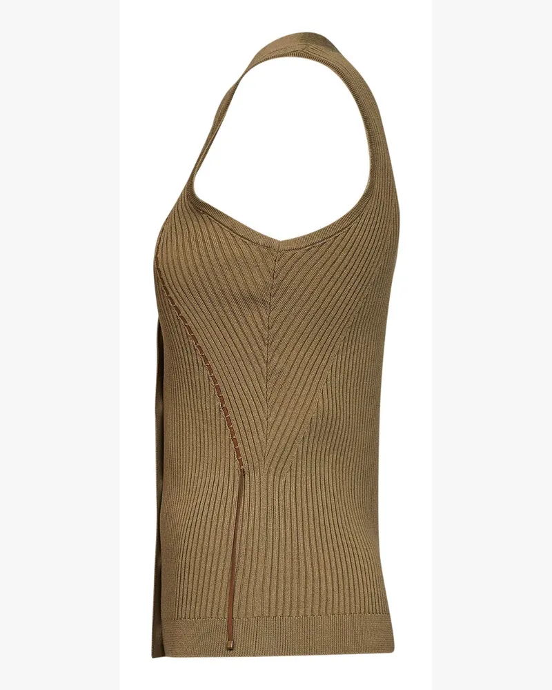 Max Mara Women's Vest Mxmfiorire Khaki Green Ribbed Cotton Tops Top Green