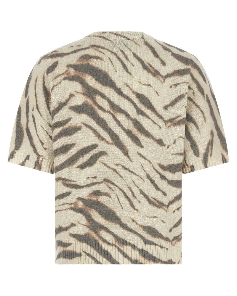 Ganni Zebra-Print Intarsia Sweater — Cream Cream