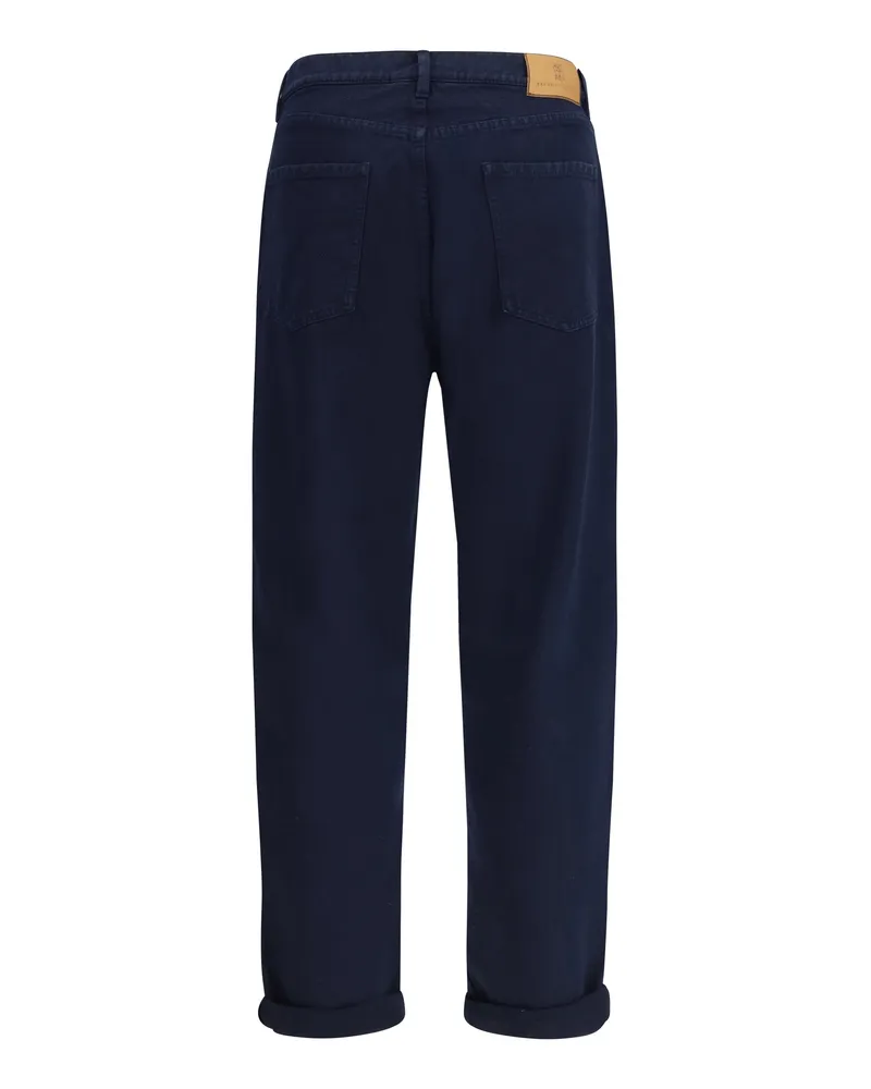 Brunello Cucinelli Men's Garment-Dyed Denim Pants Navy Cotton Jean Navy