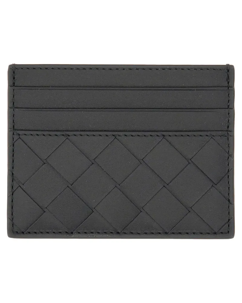 Bottega Veneta Woven Calfskin Card Case — Black Black