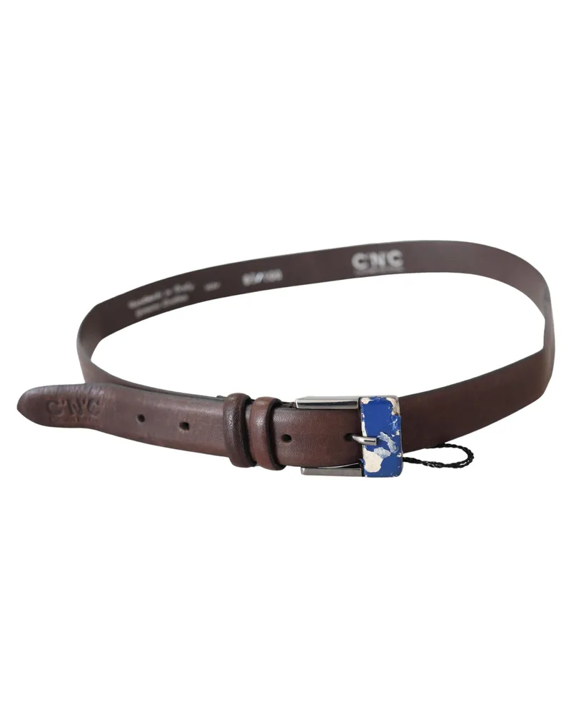CoSTUME NATIONAL Women's Brown Genuine Leather Silver Buckle Belt Brown
