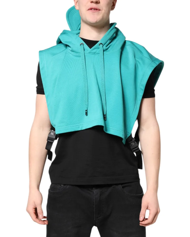 Dolce & Gabbana Green Cotton Hooded Men Sportswear Vest Sweater Polyester Clothing Green