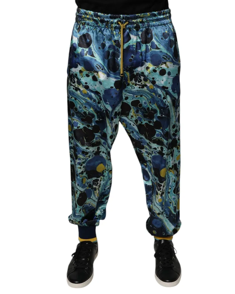 Dolce & Gabbana Multicolor Marble Print Jogger Men Sweatpants Pants Polyester Elastane Navy