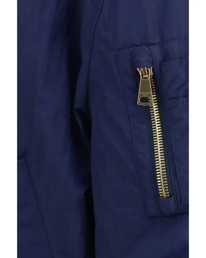 Balmain Men's Nylon Bomber Jacket With Embroidered Back Blue Polyamide Padded & Down Blue