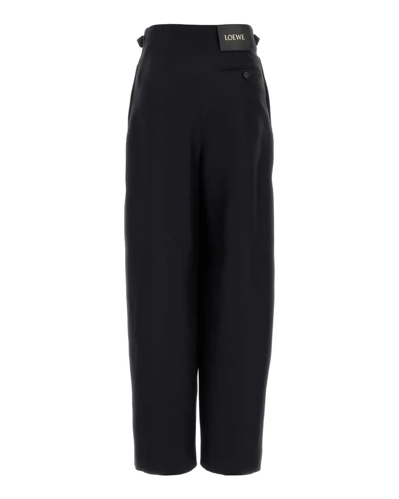 Loewe Women's Navy Blue Wool Blend Wide-Leg Pant Exterior: Silk Pantaloni Trousers Navy