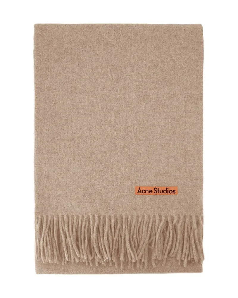 Acne Studios Oversize Fringed Wool Scarf — Beige Beige