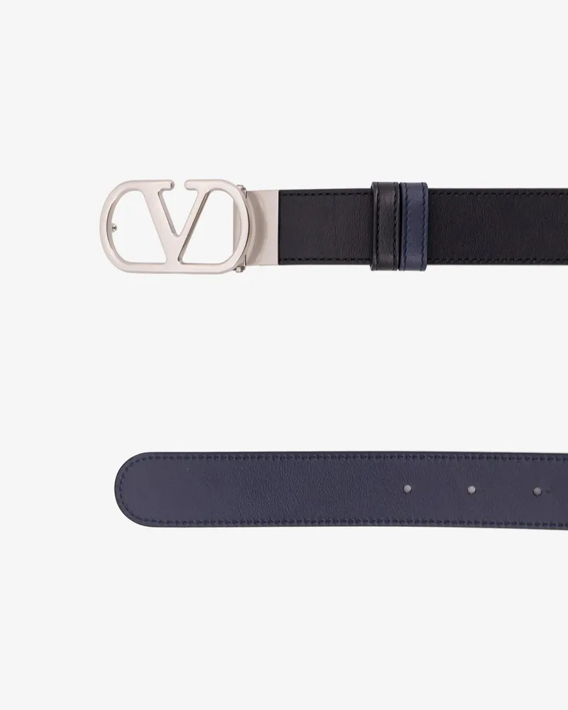 Valentino Garavani Men's Reversible Leather Belt Vlogo Black Calf Black