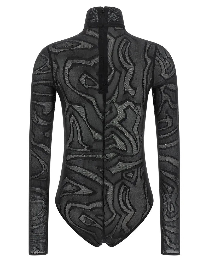 Emilio Pucci Abstract Jacquard Mesh Bodysuit — Black Black