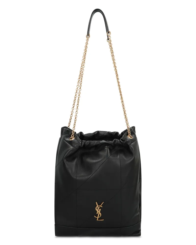 Saint Laurent Women's Black Leather Pouch With Metal Strap Lamb Clutch Bags Black