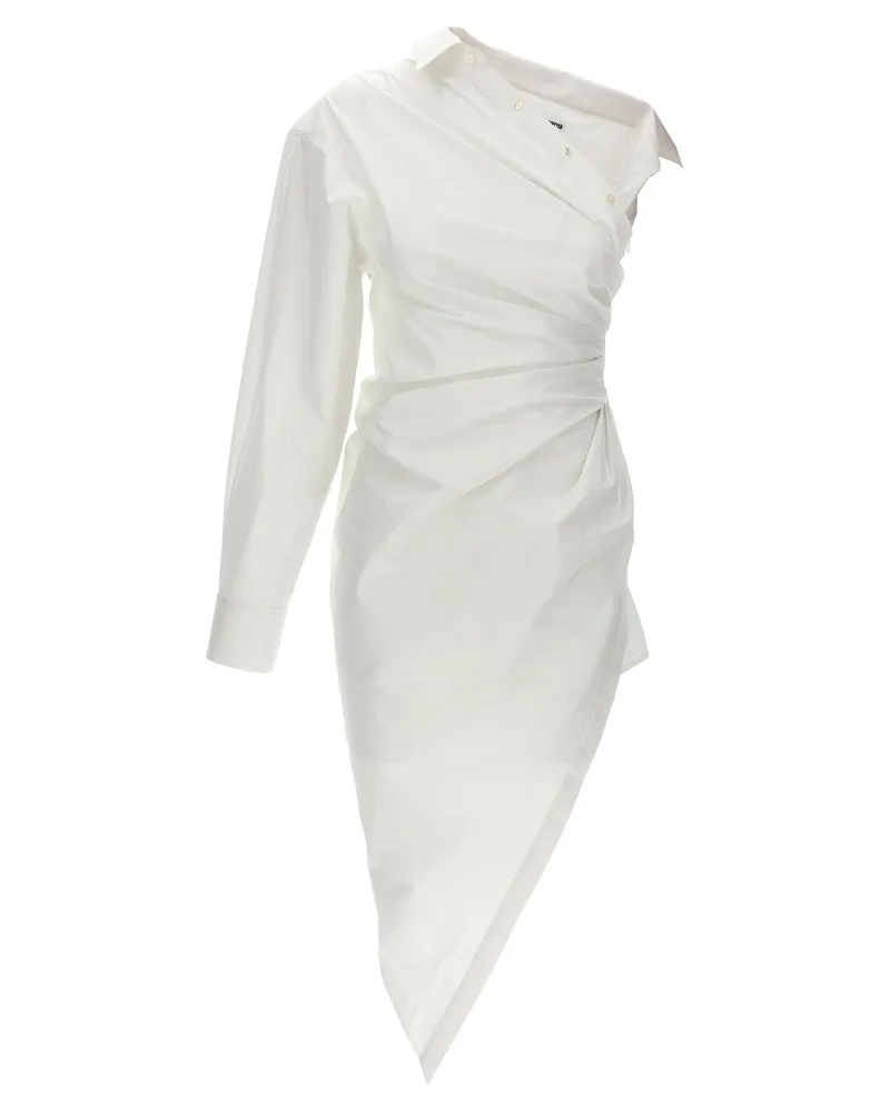 Alexander Wang Asymmetrical One-Shoulder Cotton Shirt Dress — White White