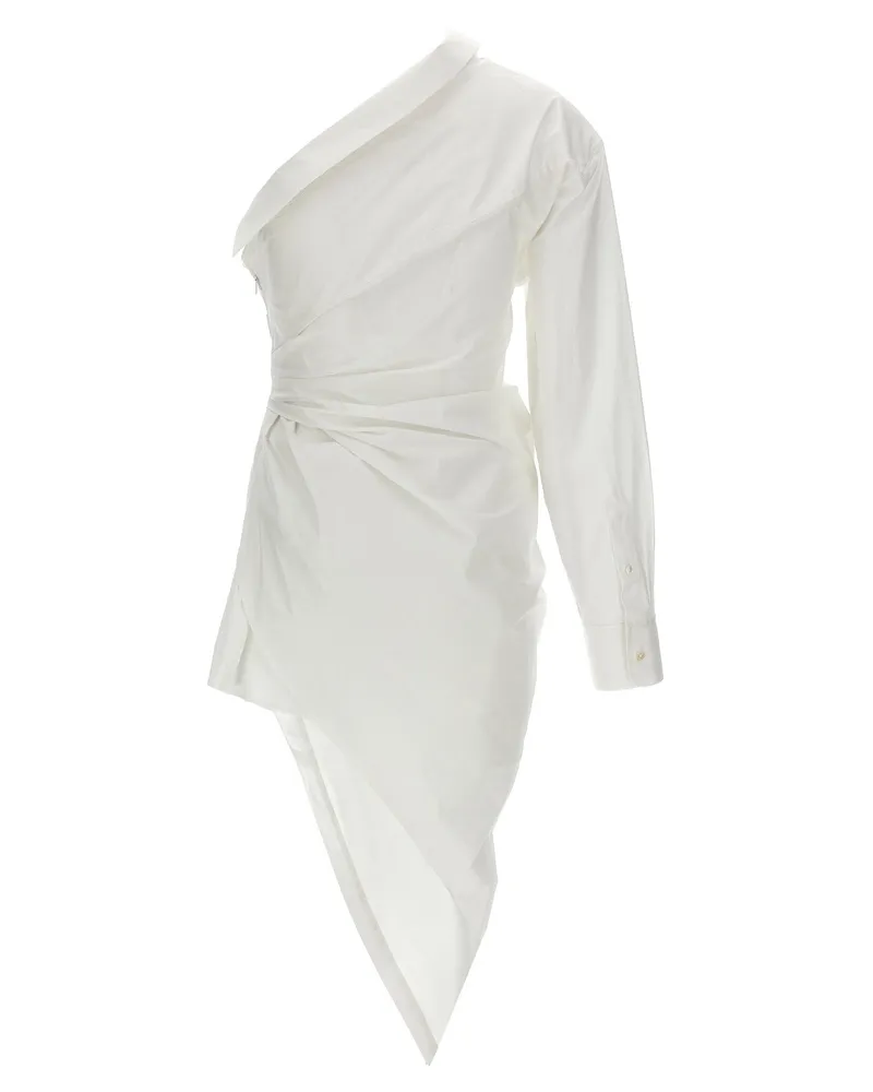 Alexander Wang Asymmetrical One-Shoulder Cotton Shirt Dress — White White
