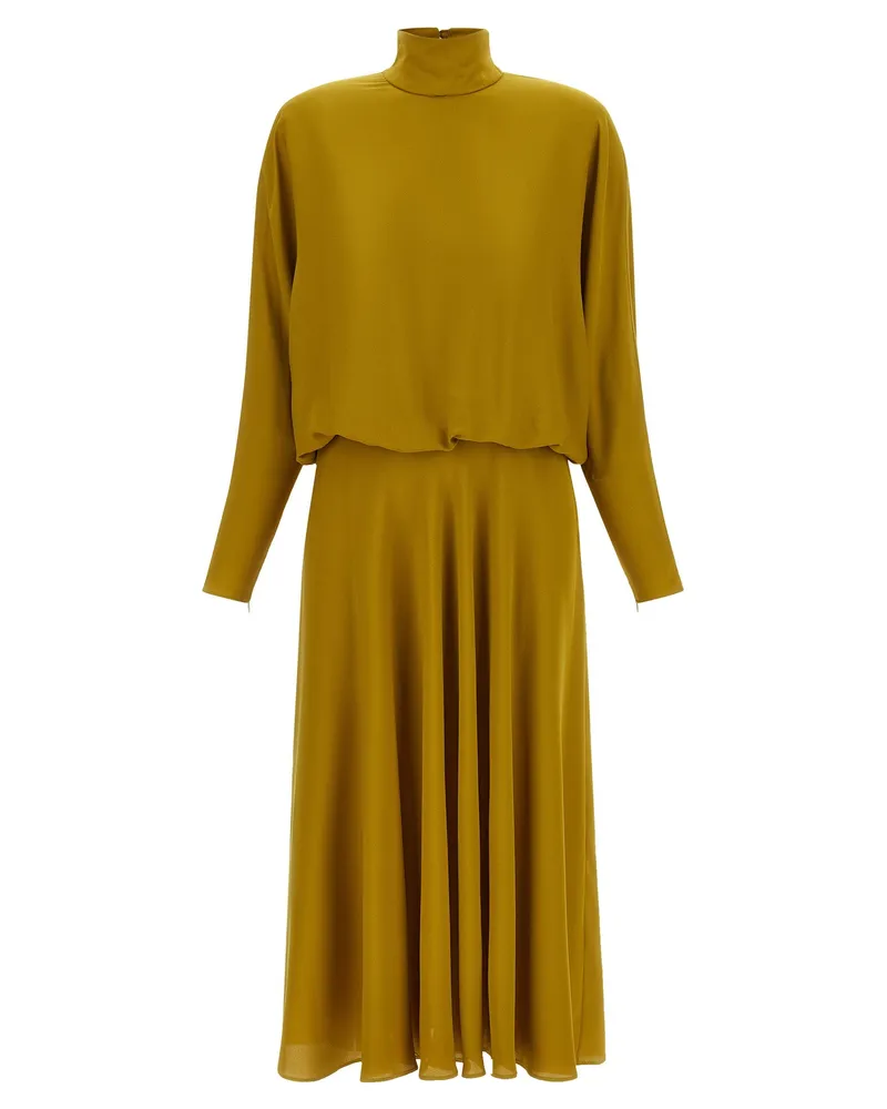 Valentino Garavani Feather-Trimmed Georgette Dress — Gold Gold