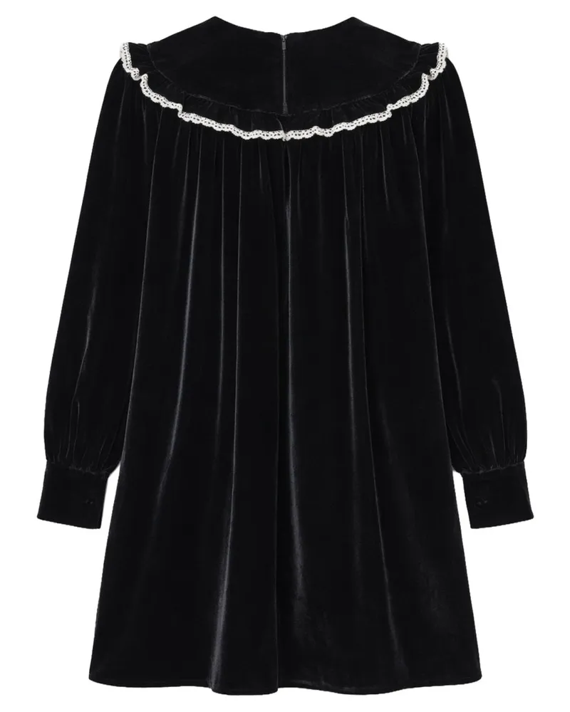 Ganni Recycled Polyester Velvet Mini Dress — Black Black