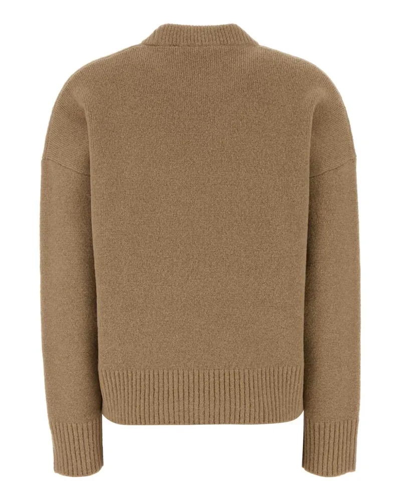 AMI Paris Heart-Embroidered Alpaca-Wool Blend Sweater — Beige Beige