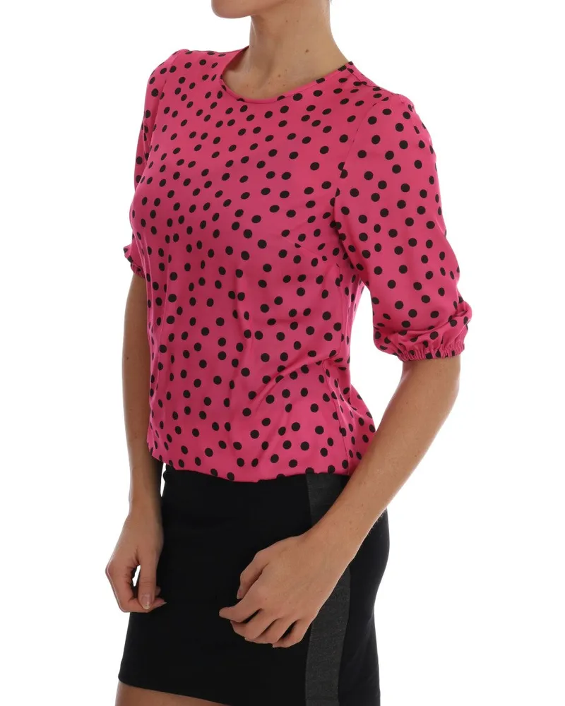 Dolce & Gabbana Women's Pink Polka Dotted Silk Blouse Pink