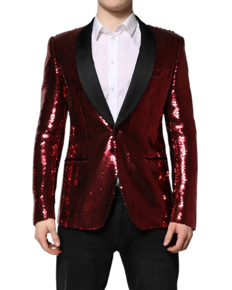 Dolce & Gabbana Men's Red Sicilia Sequin Embellish Blazer Jacket Nylon Clothing Red