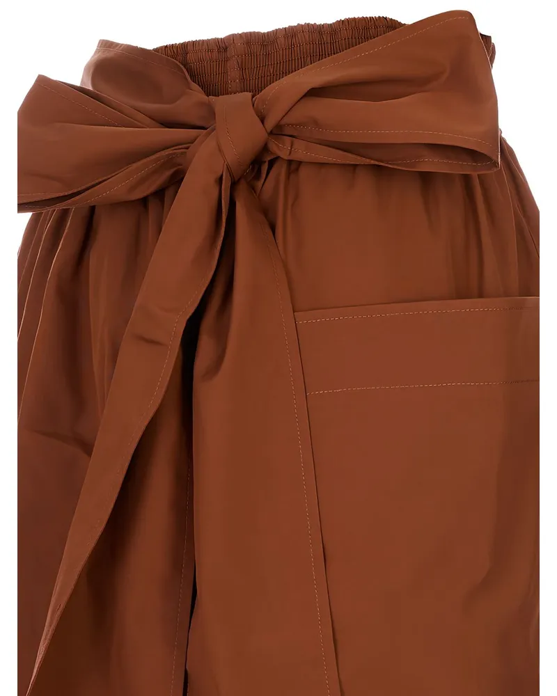 Chloé Bow-Tie Waist Cotton Skirt — Brown Brown