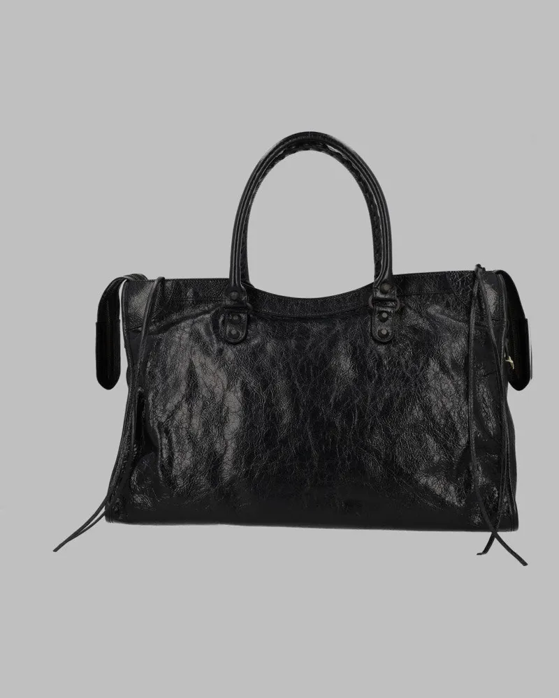 Balenciaga Le City Large Lambskin Leather Shoulder Bag — Black Black