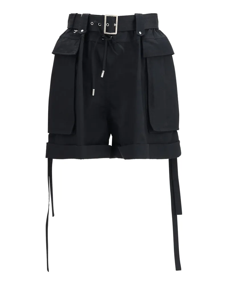 Alexander McQueen Adjustable Belted Cotton Bermuda Shorts — Black Black