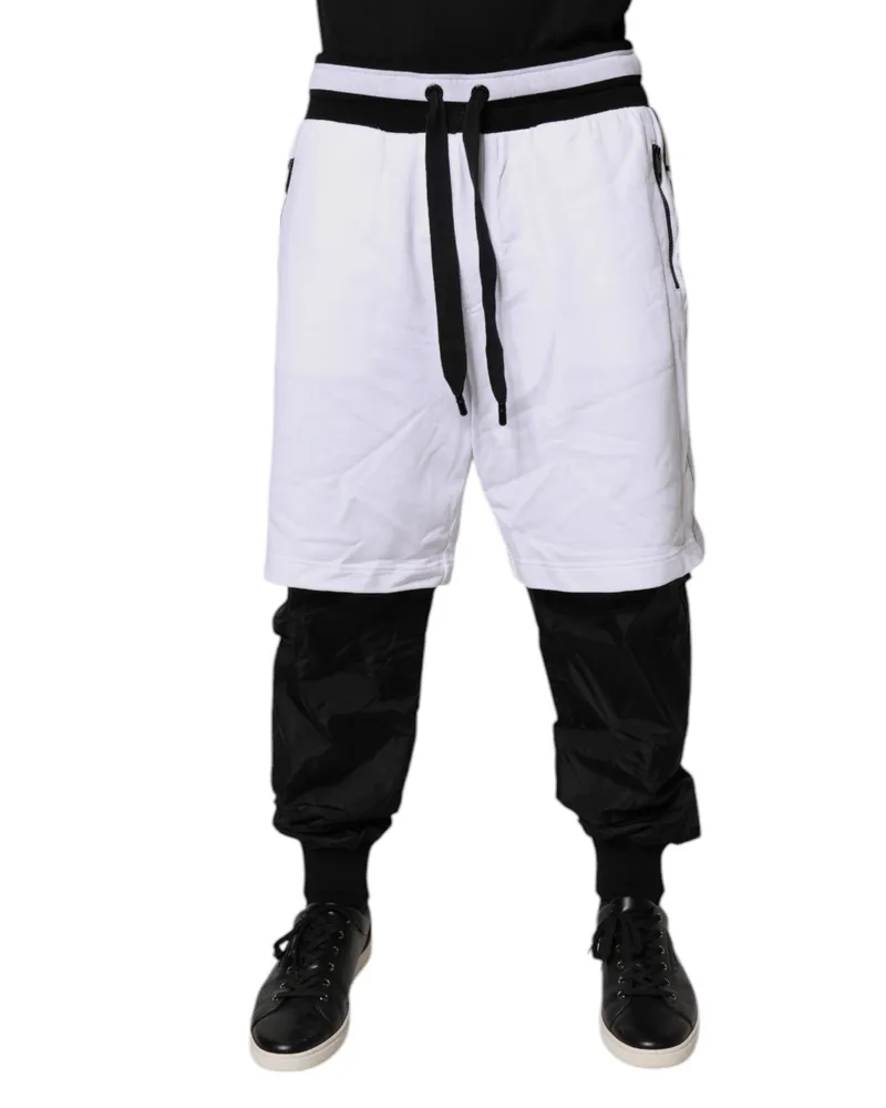 Dolce & Gabbana Men's Black White Cotton Layered Sweatpants Pants And Nylon Multicolor