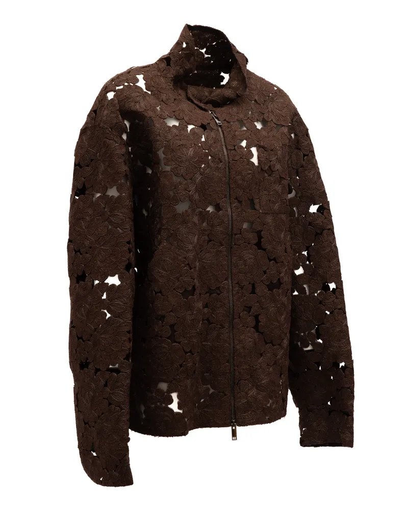 Valentino Garavani Women's Brown Floral Lace Jacket Clothing Brown